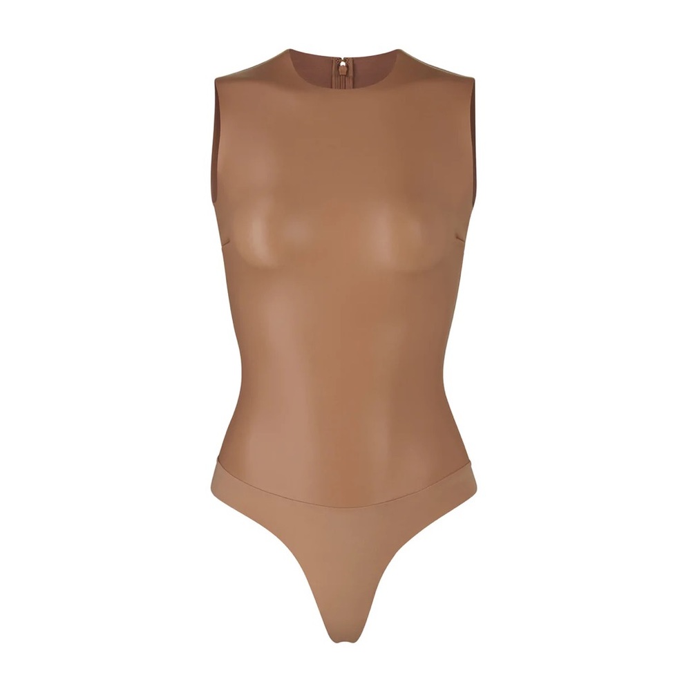 NWT Skims Faux Leather Crew Neck Bodysuit